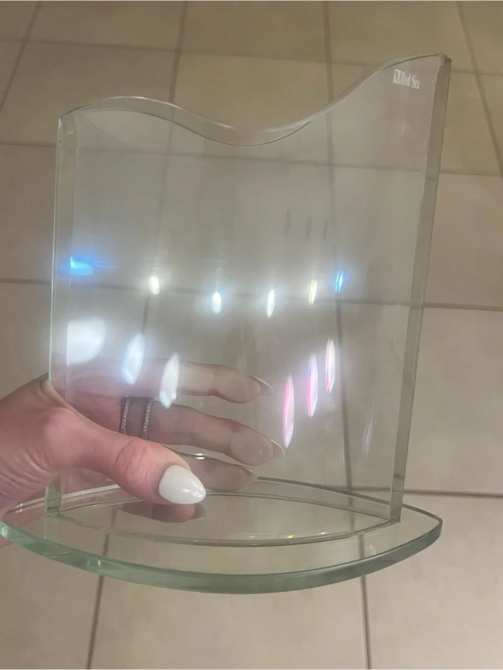Vintage Red Sea Brand Glass Art Unique Shaped Clear Vase with Base
